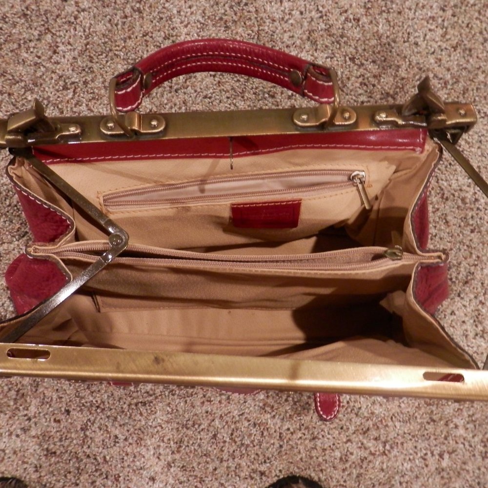 LAVORAZIONE ARTIGIANALE ITALIAN RED LEATHER SATCHEL PURSE - Picture 3 of 5